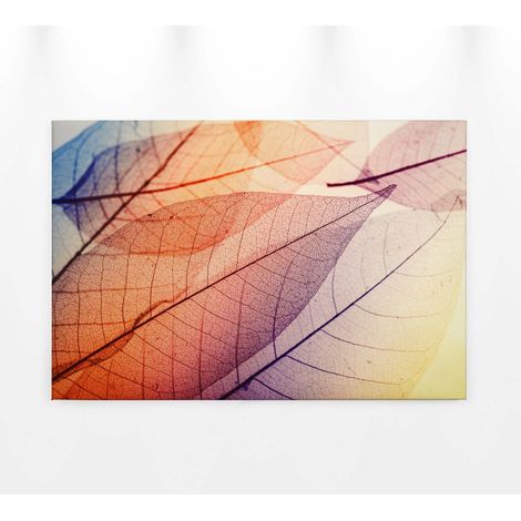 Tableau multicolore feuille | Tableau sur toile orange & violet pour salon & chambre adulte | Tableau automne pour bureau - 0,9 x 0,6 m (1/5)