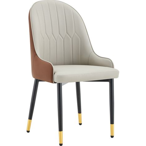 Lot de 2 chaises de salle à manger en cuir régénéré marron et gris chaud, dossier éclair, piètement métal, assise confort, pour cuisine et café CHICFURN (1/5)