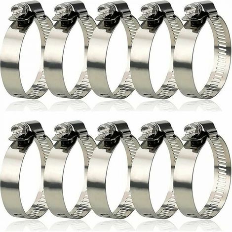 (10 Pieces)304 Stainless Steel Hose Clamp,Metal Hose Clamp Adjustable Diameter from 27 to 51 mm,Pool Hose Clamp for Fixing Pipes (1/5)