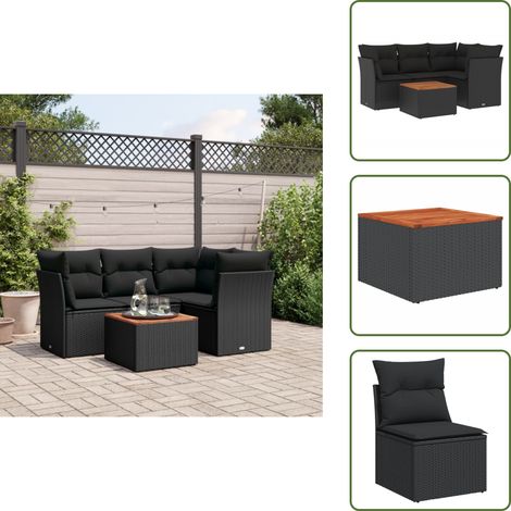 5-tlg. Garten-Sofagarnitur mit Kissen Schwarz Poly Rattan - Gartenmöbel Set - PE-Rattan Möbel - Outdoor Sofa - Esstisch - Lounge Garnitur (1/5)