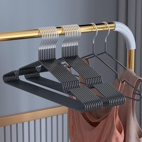 Perchas metálicas (40 cm) – 30 perchas que ahorran espacio para adultos, 0,4 cm de grosor, resistentes para ropa pesada (negras) (1/5)