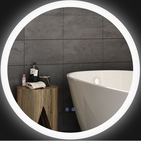 Miroir LED rond Ø70 cm en métal blanc, anti-buée, IP44 pour salle de bain FloraGrace (1/5)