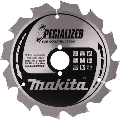 B-33554 Disco sierra circular , Specialized T.C.T, 190 x 30 mm, 12 D