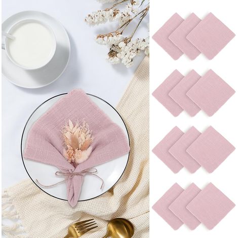 Lot de 12 Serviettes en Tissu avec Franges, 42 x 42 cm, en Coton, Lavables, Réutilisables, Décoration de Table pour Fêtes, Restaurants et Hôtels (Rose) (1/5)