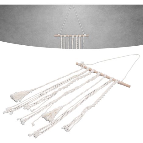 Soporte de madera y cuerda de yute para joyería, para colgar en la pared organizador para diademas, pinzas y horquillas colgante de tela tejida de estilo bohemio para decoración. (1/5)