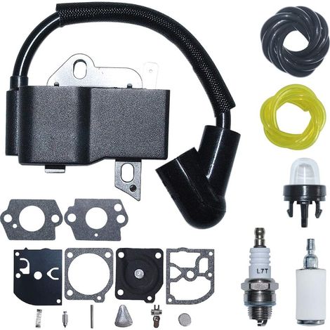 300953003 Bobine d'allumage Tuyau flexible du filtre à carburant Kit de réparation de carburateurs pour Homelite UT10514 UT10516 Pièces de scie à chaîne avec bougie Ampoule d'amorçage Joint (1/5)
