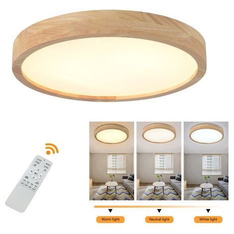 Modern Wood LED Ceiling Light Fixture Simple Log Flush Mount Circle Ceiling Lamp (1/5)