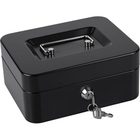 15 x 12 x 8cm(Noir) Caisse avec Serrure à clé, Tirelire portative en métal à Double Couche et 2 clés pour la sécurité (1/5)
