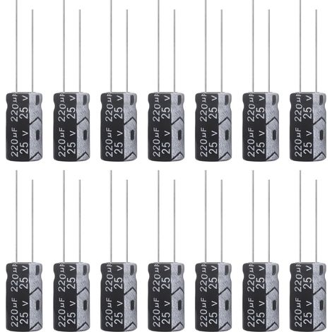 APEX Condensateur 220uF 25V Condensateurs Électrolytiques Aluminium  6x12MM Electrolytic Capacitor 220 uF MFD 105°C (Paquet de 15 Pièces) (1/5)