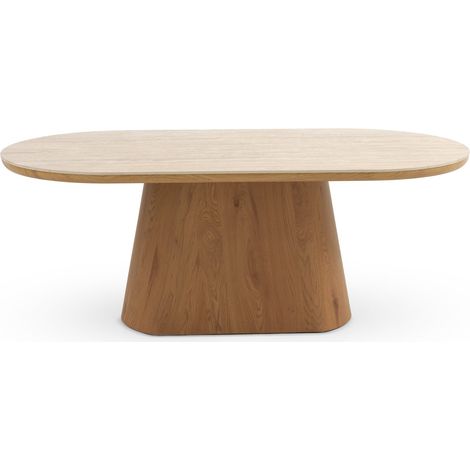 Mesa comedor oval mdf en roble con sobre ceramico marmol travertino (1/4)