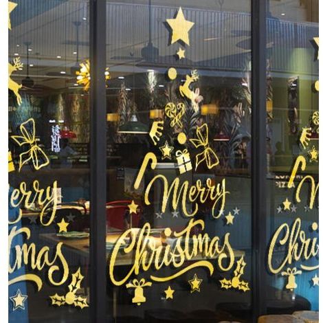 Autre décoration pour Noël, Lot de 1 Autocollants décoratifs pour vitres de Noël (Noël joyeux et coloré - Taille moyenne,60x90CM)