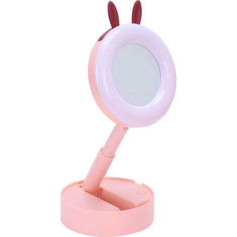 Miroir de maquillage LED portable de bureau, lampe miroir de maquillage à motif dessin animé pour enfants, rose