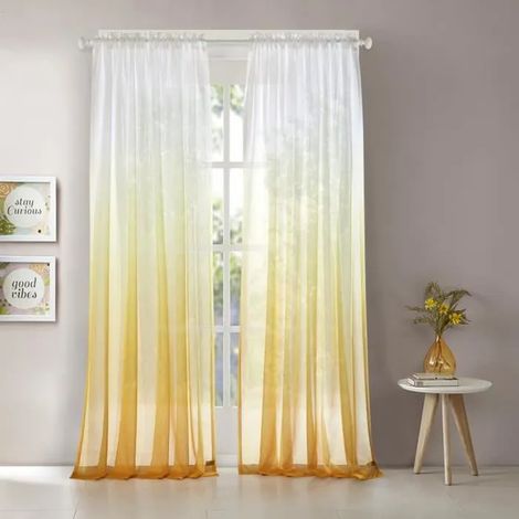 Rideaux Voilages- Dégradé Jaune - 132cm244 cm - 2 Panneaux - Œillets Argentés