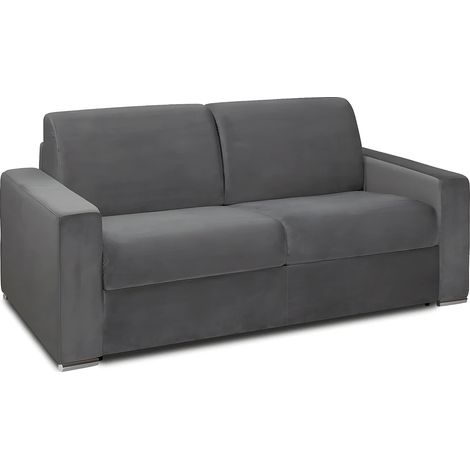 Canapé 2 places convertible express en velours anthracite - Couchage lattes larges 120 cm - Matelas 16 cm avec mousse à mémoire de forme CALITO (1/5)