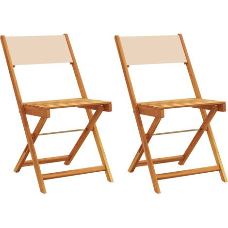 vidaXL Sillas plegables (2 unidades) color beige, madera maciza de acacia y tela. (1/2)