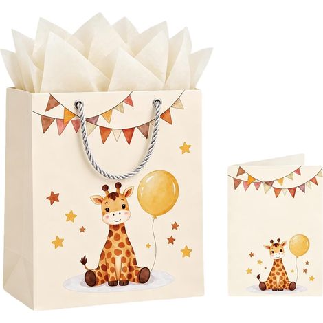 1 Sac Cadeau Naissance Bébé Girafe avec Carte et Papier de Soie (1/5)