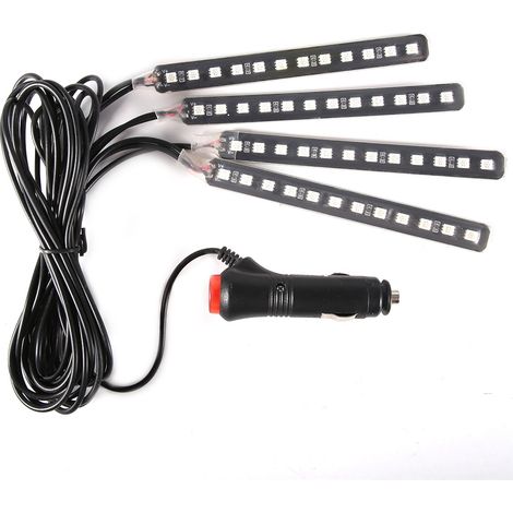 Ruban LED RGB 12V pour habitacle auto, 4 x 12 LED SMD, éclairage d'ambiance pied, télécommande (Rouge) (1/5)