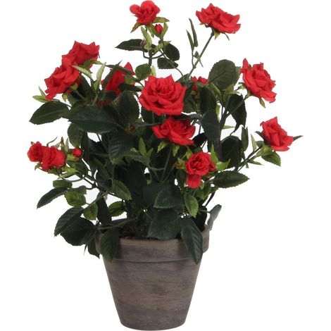 Mica künstlicher Rosenstrauch rot im Blumentopf 33 x 25 cm Dekoblumen
