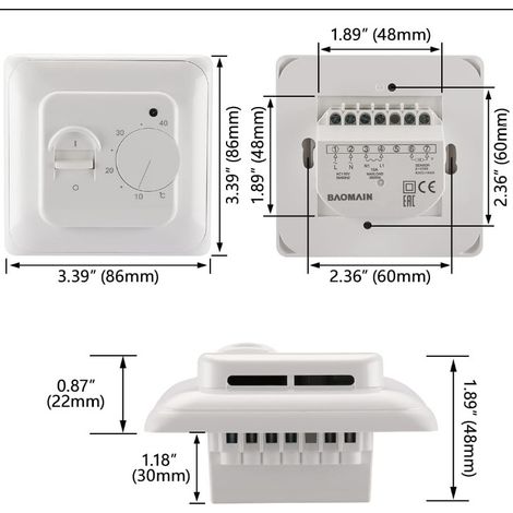Thermostat non programmable pour chauffage au sol domestique, commande manuelle de la température, 110-120 V CA, 16 A (1/5)