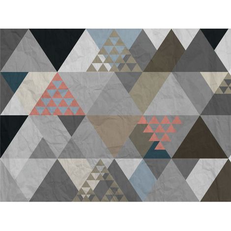 papier peint panoramique triangles gris, beige et marron - Sanders & Sanders (1/5)