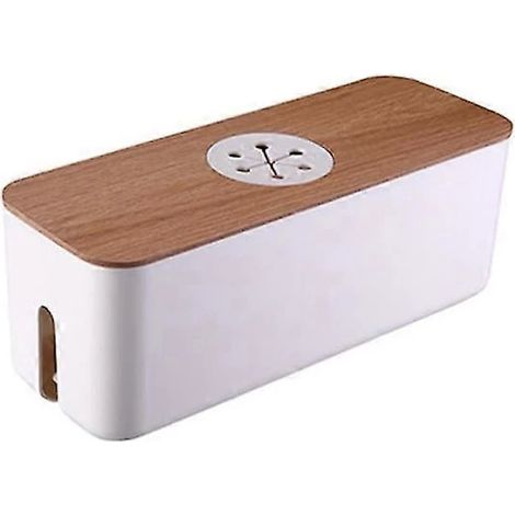 Boîte de gestion de câbles, boîte à câbles dissimulée, boîte de rangement pour câbles à trous ronds, passe-câbles dissimulé pour chargeur, prise, chemin de câbles, gestionnaire de câbles (blanc) (1 pi (1/5)