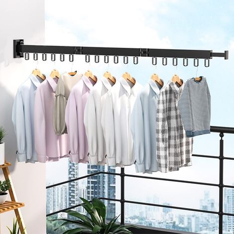 120 cm Sechoir a Linge Mural, Eetendoir Linge IntéRieur Pliant, Sechoir Linge Mural avec 12 Crochets, Etendoir Mural pour Balcon, Linge, Salle de Bain, Chambre à Coucher (Noir) (1/4)
