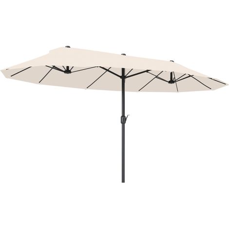 Parasol double de jardin 4,6 x 2,7 m avec 12 baleines, aérations et manivelle, en acier et polyester, anti-UV, pour balcon et terrasse, beige