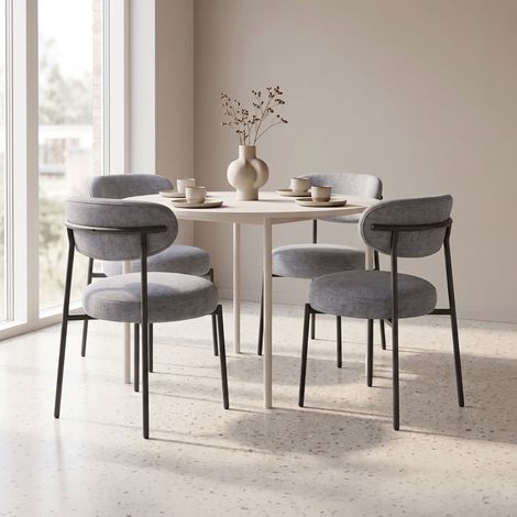 Lot de 4 chaises de salle à manger en tissu chenille gris - ANNIE (1/5)