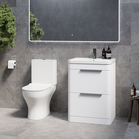 Oslo Gloss White 1150mm Vanity and Jubilee Toilet Suite with Anya Basin - 1150mm - Gunmetal Grey 300mm Finger Pull