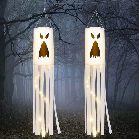 Manche à air fantôme d'Halloween avec lumières LED, 2 pièces, décoration à suspendre, pour jardin, terrasse et pelouse (1/5)