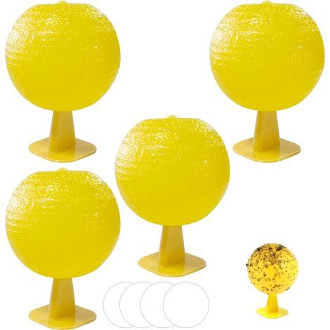 Lot de 4 pièges à mouches à fruits - Boules de piège à mouches - Piège à insectes volants - Boule à suspendre - Piège à mouches pour pots de fleurs, cours, vergers (jaune 4) (1/5)