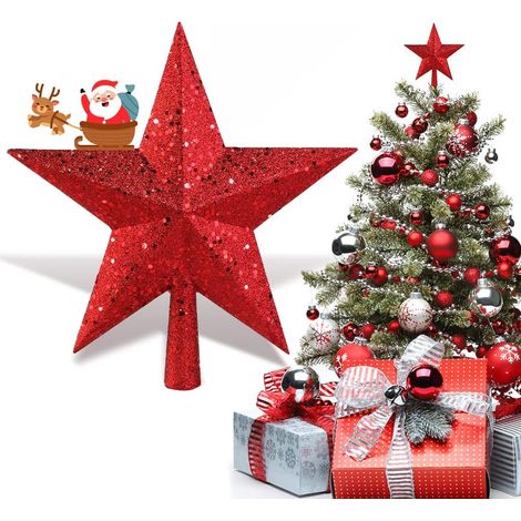 Étoile pour Sapin de Noël 20 cm Rouge – Décoration de Cime d’Arbre de Noël Pailletée, Ornement de Fête Intérieur Extérieur (1/5)