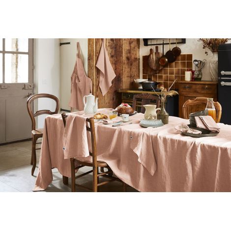 Nappe Rectangle 170 x 350 cm – Lin Lavé Français Luxe Soline – Vieux rose (1/5)