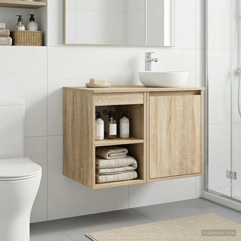 Meuble de salle de bain avec étagère en bois d’ingénierie chêne sonoma 30 x 41 x 50 cm - PANGIVO (1/5)