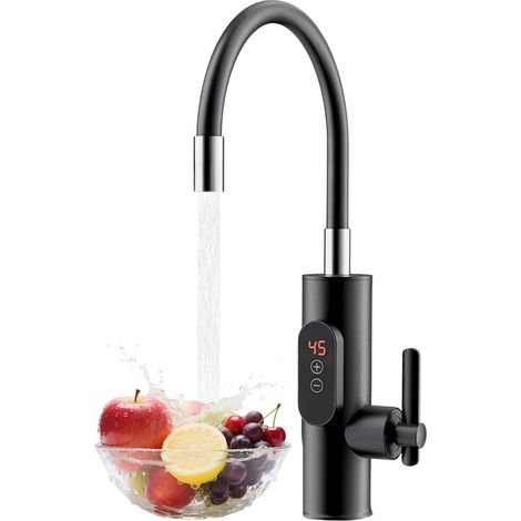 Robinet électrique avec chauffe-eau, 3300 W, robinet avec chauffe-eau instantané, température réglable, chauffe-eau électrique pivotant à 360° (1/5)