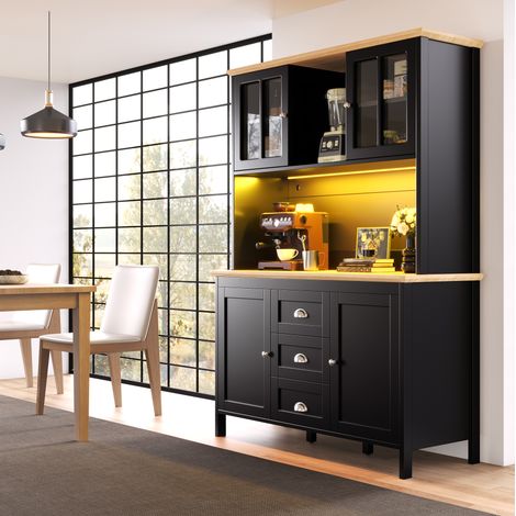 MEUBLIV Buffet haut de rangement 120x40x179 cm noir avec LED, 4 portes et 3 tiroirs (1/5)