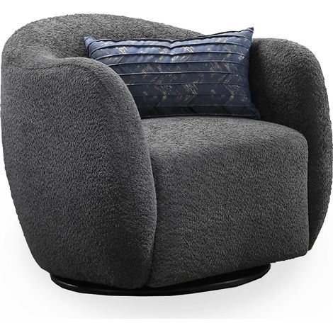 Mobilier Deco – Fauteuil cabriolet pivotant effet peau de mouton gris foncé – Dossier enveloppant et accoudoirs confortables – Dimensions optimales pour petits espaces