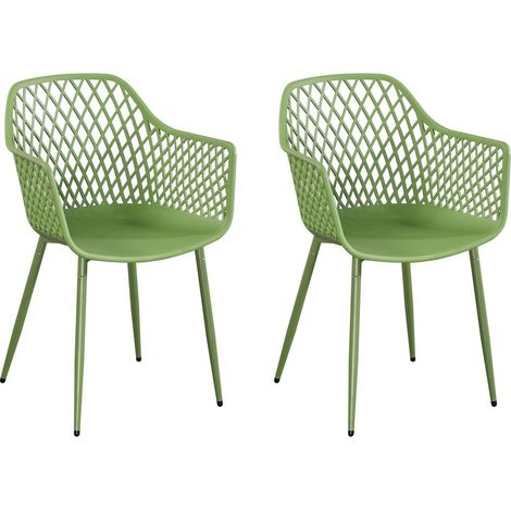 Pair of Lattice Bistro Garden Arm Chairs - Plastic/Metal - L42.5 x W56.5 x H84.5 cm - Moss Green - Part Assembled