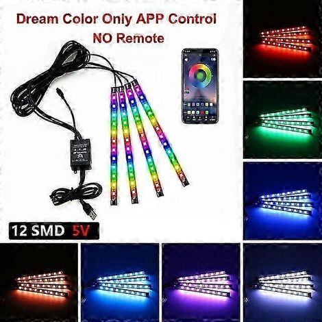 Kit d'éclairage d'ambiance LED néon pour voiture, avec bande LED pour les pieds, rétroéclairage, télécommande via application et contrôle musical, lampes décoratives RGB automatiques pour véhicules (4 (1/5)