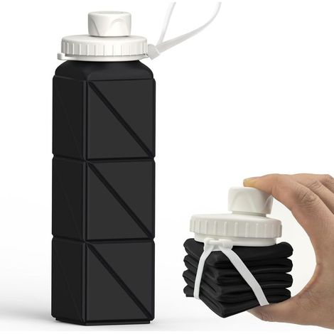 Faltbare Silikon-Wasserflasche – 610 ml – Leicht, wiederverwendbar, auslaufsicher – Für Reisen, Camping, Wandern, Radfahren, Yoga, Outdoor-Sportarten (Schwarz) (1/5)