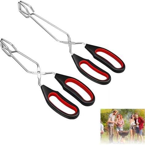 Pinzas de tijera, pinzas para parrilla antideslizantes y resistentes al calor, de acero inoxidable, pinzas para carbón para cocina, cocinar, hornear, barbacoa para voltear y sujetar alimentos, 2 pieza (1/5)
