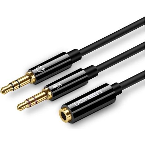 Câble répartiteur UGREEN AUX femelle 3,5 mm vers 2 AUX mâles 3,5 mm, 20 cm - Noir