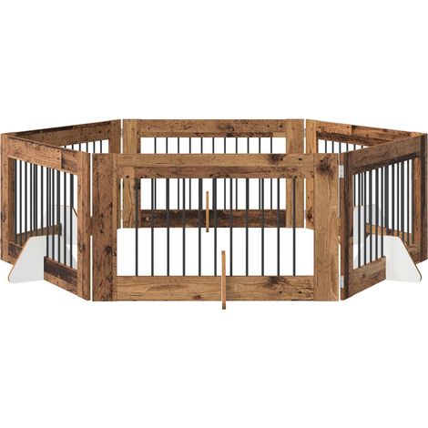 Foldable Dog Gate with Stands 6 pcs Old Wood 602 cm vidaXL