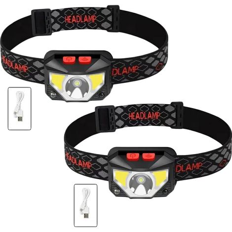 Lampe Frontale, Super Brillant Lampe Frontale Rechargeable USB Portable Lampe de Poche LED pour Le Camping, la randonnée, la pêche, Le Travail, 2PCS (1/5)