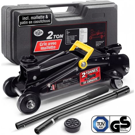 Deuba Cric hydraulique 2 tonnes Compact et puissant Patin en caoutchouc inclus Valise de transport incluse