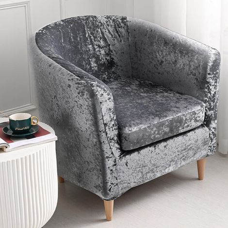 Set of 2 stretch velvet armchair covers with removable cushion cover for sofa, club, bar, lounge counter (silver grey) (1/5)