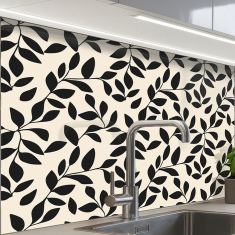 REVETEMENT MURAL DE CUISINE, CRÉDENCE DE CUISINE Elégant - Motif - Noir - Beige 80x60 cm (1/5)