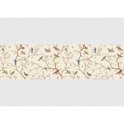 Frise auto-collante sur fond beige fleurs Coings et des oiseaux (1/5)