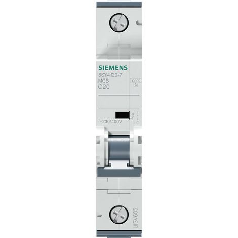 Siemens Interruptor automático 230/400V 10kA, 1-polo, C, 20A, T=70mm, 5SY41207