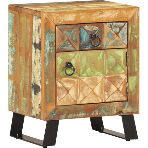 Mesita de noche con cajón y compartimento con puerta 40 x 30 x 50 cm madera recuperada coloreada DEC032909
